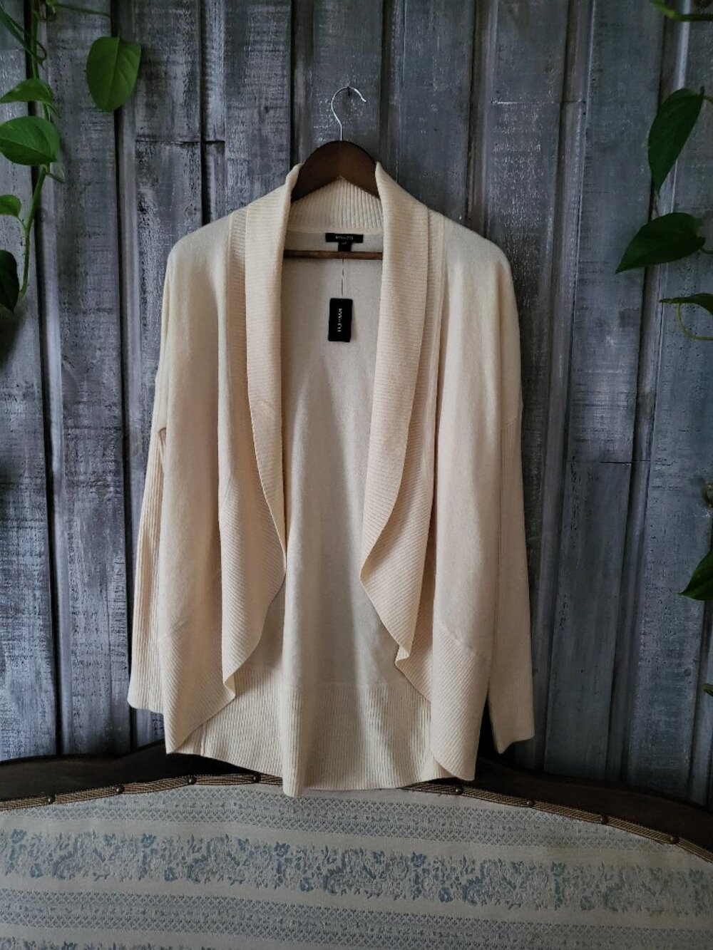 NWT RW&CO Cream Ribbed Cocoon Open Front Cardigan Sweater M